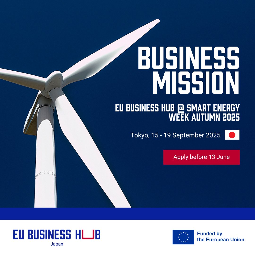 EU Business Hub (@eubusinesshub) on Twitter photo ๐ด ๐๐๐ฆ๐ง ๐๐๐๐!
EU SMEs and start-ups in the renewable energy sector: two weeks left to apply for the EU Business Hub @ Smart Energy Week Autumn 2025 business mission to Japan!
๐
๐๐ฝ๐ฝ๐น๐ถ๐ฐ๐ฎ๐๐ถ๐ผ๐ป ๐ฑ๐ฒ๐ฎ๐ฑ๐น๐ถ๐ป๐ฒ: ๐ญ๐ฏ ๐๐๐ป๐ฒ
Apply now: eubusinesshub.eu ๐ด ๐๐๐ฆ๐ง ๐๐๐๐!
EU SMEs and start-ups in the renewable energy sector: two weeks left to apply for the EU Business Hub @ Smart Energy Week Autumn 2025 business mission to Japan!
๐
๐๐ฝ๐ฝ๐น๐ถ๐ฐ๐ฎ๐๐ถ๐ผ๐ป ๐ฑ๐ฒ๐ฎ๐ฑ๐น๐ถ๐ป๐ฒ: ๐ญ๐ฏ ๐๐๐ป๐ฒ
Apply now: eubusinesshub.eu