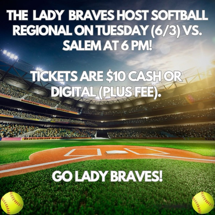 Go Lady Braves! Win softball regional!

Digital ticket: public.eventlink.com/tickets?t=1314…