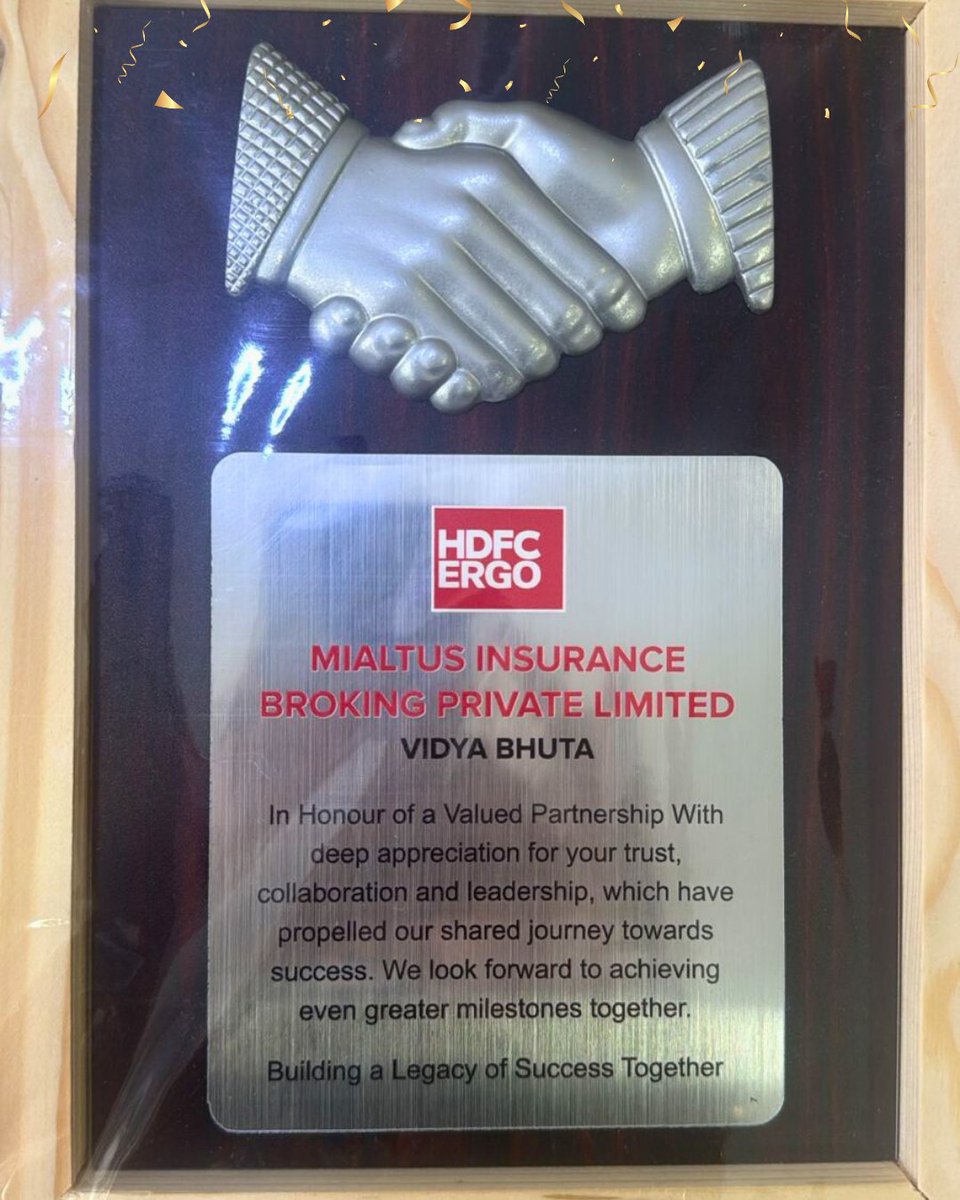 Proud Moment for Mialtus Insurance Broking!

We are honoured to be recognized by HDFC ERGO General Insurance Company Limited for our strong partnership and mutual trust.

A big thank you to our valued clients and customers.
#achievement #gratitude #appreciationpost #trust