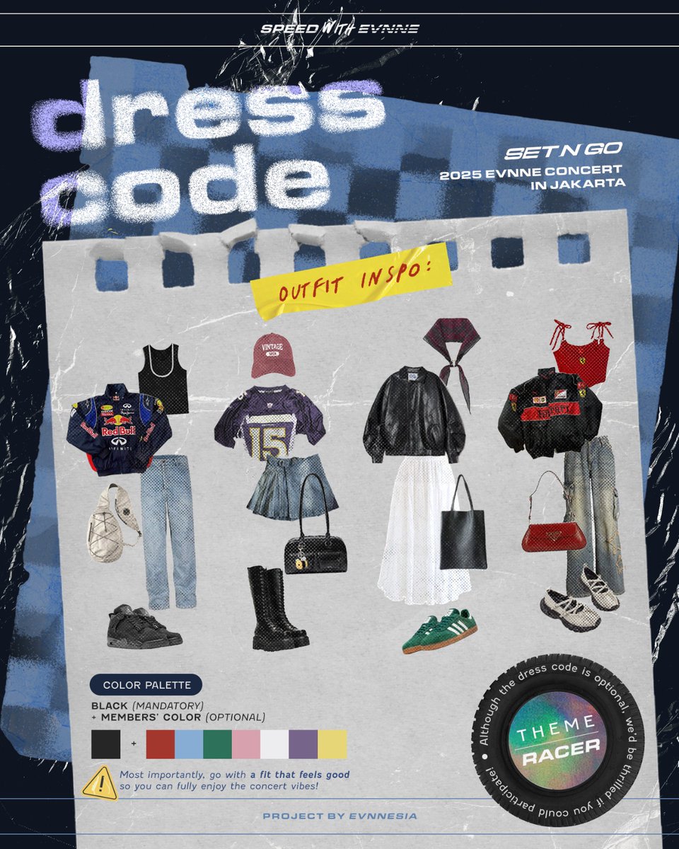 EVNNESIA's tweet photo. 🏁𝙎𝙋𝙀𝙀𝘿 𝙒𝙄𝙏𝙃 𝙀𝙑𝙉𝙉𝙀🏁
Fan Project for 2025 EVNNE CONCERT <SET N GO> in Jakarta.

𝙇𝘼𝙋 2 : 𝙎𝙀𝙏 🟡
𝐃𝐫𝐞𝐬𝐬 𝐂𝐨𝐝𝐞
𝐓𝐡𝐞𝐦𝐞 : 𝐑𝐚𝐜𝐞𝐫

*The dress code is optional. Please feel free to wear something comfortable. However, we’d be thrilled if you could participate.

#SpeedWithEVNNE
#SET_N_GO_JKT 
#EVNNE #이븐