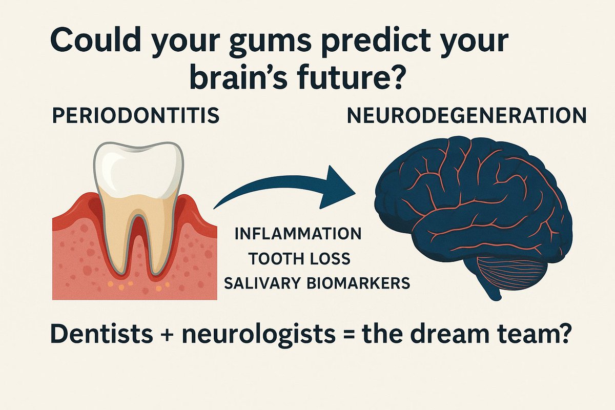 🧠🦷 Could your gums predict your brain’s future? New article explores relationship of periodontitis to neurodegeneration via inflammation, tooth loss &amp; salivary biomarkers.

📖 doi.org/10.1016/j.jocn…

#Alzheimers #OralHealth #Neurodegeneration #BrainHealth #Dentist #Neurology