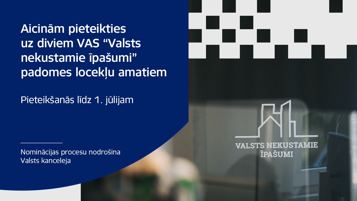 Valdības māja (@brivibas36) on Twitter photo 📢 Valsts kanceleja sadarbībā ar <a href="/Finmin/">Finanšu ministrija</a> ir izsludinājusi atklātu konkursu uz diviem valsts akciju sabiedrības "Valsts nekustamie īpašumi" padomes locekļu amatiem. Aicinām iesniegt pieteikumus līdz 1. jūlijam! #teirdarbs
🔗 Uzzini vairāk: mk.gov.lv/lv/jaunums/izs… 📢 Valsts kanceleja sadarbībā ar <a href="/Finmin/">Finanšu ministrija</a> ir izsludinājusi atklātu konkursu uz diviem valsts akciju sabiedrības "Valsts nekustamie īpašumi" padomes locekļu amatiem. Aicinām iesniegt pieteikumus līdz 1. jūlijam! #teirdarbs
🔗 Uzzini vairāk: mk.gov.lv/lv/jaunums/izs…