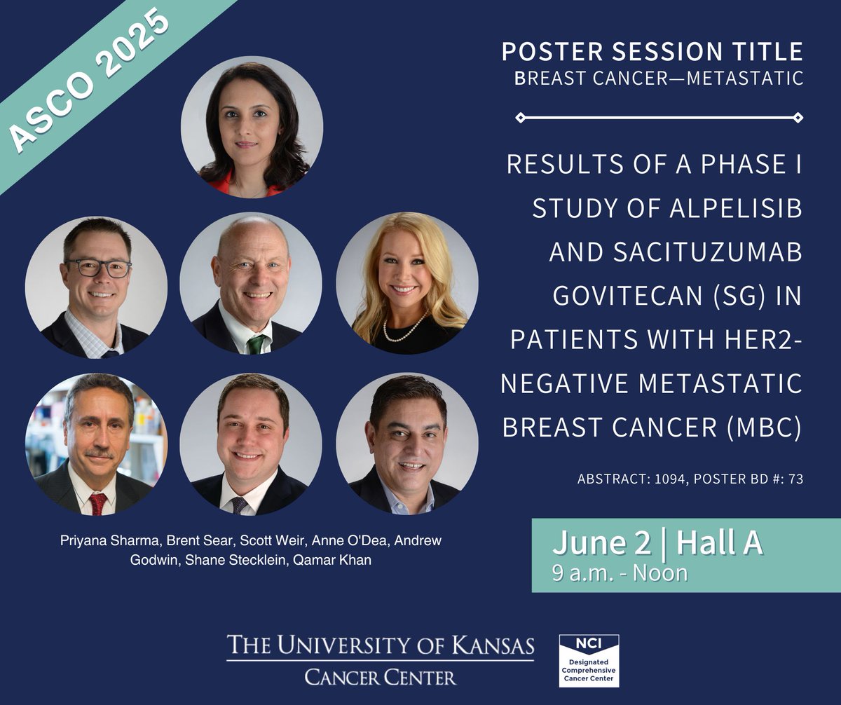 KU Cancer Center (@kucancercenter) on Twitter photo Happy Monday #ASCO25! Check out Dr. Priyanka Sharma and the <a href="/KUcancercenter/">KU Cancer Center</a> team presenting âResults of a phase I study of alpelisib and sacituzumab govitecan (SG) in patients with HER2-negative metastatic breast cancer (MBC)â starting at 9 am in Hall A. #MBC #KUWCC Happy Monday #ASCO25! Check out Dr. Priyanka Sharma and the <a href="/KUcancercenter/">KU Cancer Center</a> team presenting âResults of a phase I study of alpelisib and sacituzumab govitecan (SG) in patients with HER2-negative metastatic breast cancer (MBC)â starting at 9 am in Hall A. #MBC #KUWCC
