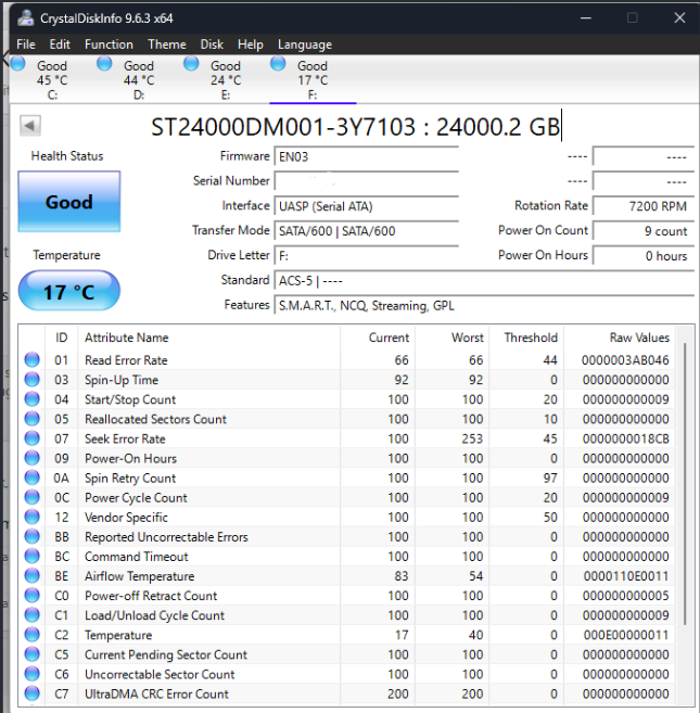 new hard drive came in, only to find out that it's a Barracuda (ST24000DM001), not Exos :|