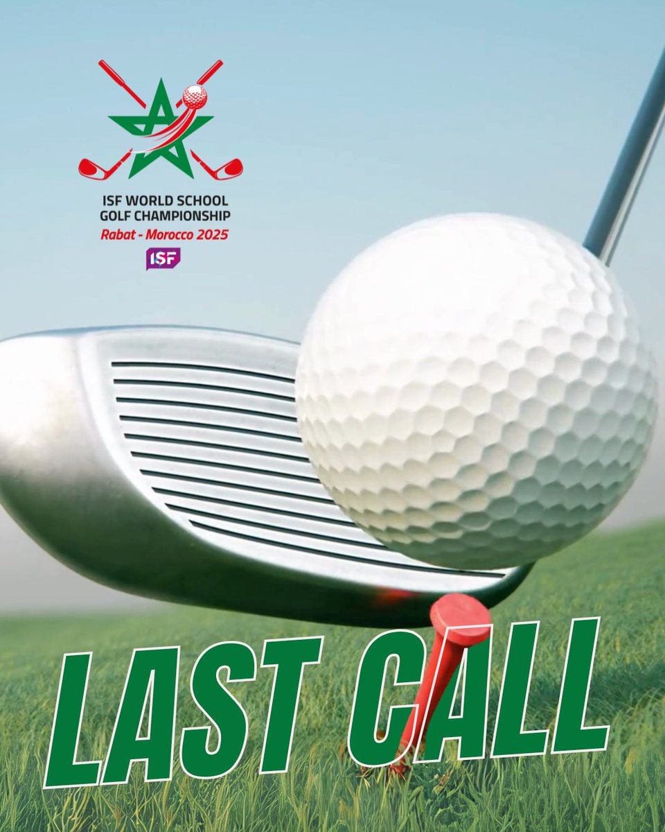 Last Call to Register for the ISF World School Golf Championship 2025 ⛳️

Be part of history at the inaugural edition of the ISF WSC Golf 2025! Register now at isf-eras.org and download the Bulletin 1 at isfsports.org.

📍 Dar Es Salam, Rabat - Morocco