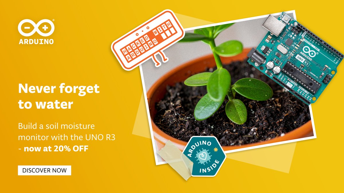 arduino's tweet photo. Thirsty plants? You’ll know! Keep 'em happy and hydrated this summer with an Arduino-powered soil moisture monitor! 🚿🪴

Want to build your own? We’ve got deals you’ll dig — the UNO Rev3 and other boards are now ‘dirt’ cheap! https://t.co/MWLsx7xx71 https://t.co/HFjJvlLIYX