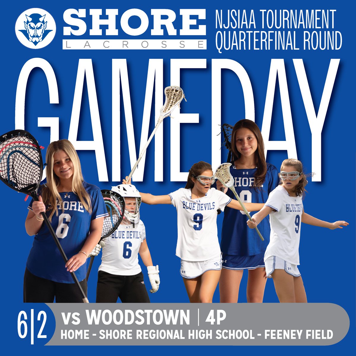 Come out and support as the Blue Devils host Woodstown in an NJSIAA Girls Lacrosse Quarterfinal game on Feeney Field.  Let’s Go SHORE 🥍💙🔥 #BleedBlue #ShorePride <a href="/ShoreRegional/">Shore Regional</a> <a href="/ShoreAthletics/">Shore Athletics</a> <a href="/TheLinkNews/">The Link News</a>