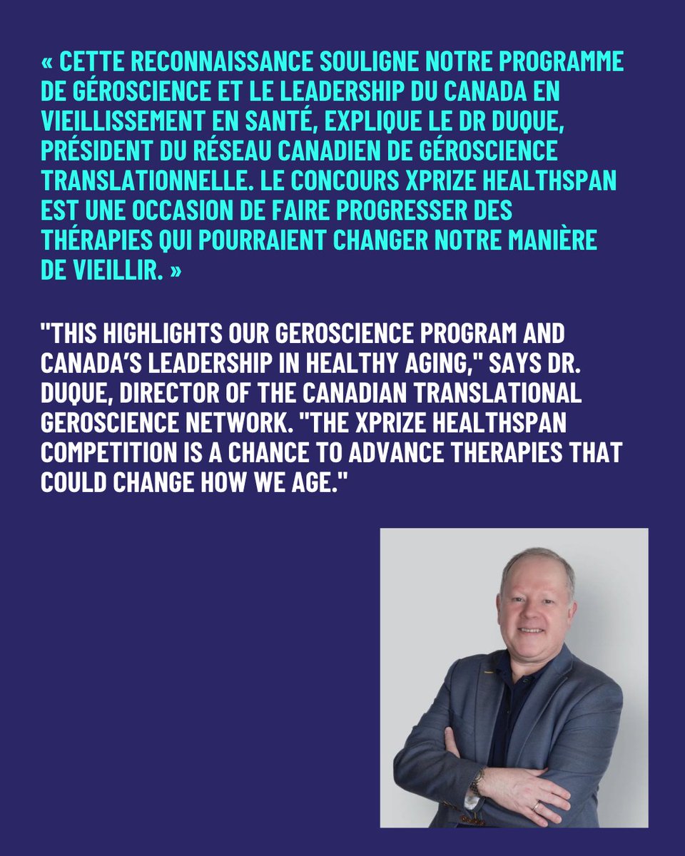 Research Institute of the MUHC (The Institute) (@rimuhc1) on Twitter photo Le Dr Gustavo Duque et son équipe accèdent à la prochaine étape du concours XPRIZE Healthspan (101 M$) et reçoivent 250 000 $! Ils sont l’une des 40 équipes retenues à l’échelle mondiale. <a href="/cusm_muhc/">Centre universitaire de santé McGill</a> <a href="/xprize/">XPRIZE</a> <a href="/CTGNofficial/">Canadian Translational Geroscience Network</a>
🔗 rimuhc.ca/fr/-/une-equip… Le Dr Gustavo Duque et son équipe accèdent à la prochaine étape du concours XPRIZE Healthspan (101 M$) et reçoivent 250 000 $! Ils sont l’une des 40 équipes retenues à l’échelle mondiale. <a href="/cusm_muhc/">Centre universitaire de santé McGill</a> <a href="/xprize/">XPRIZE</a> <a href="/CTGNofficial/">Canadian Translational Geroscience Network</a>
🔗 rimuhc.ca/fr/-/une-equip…
