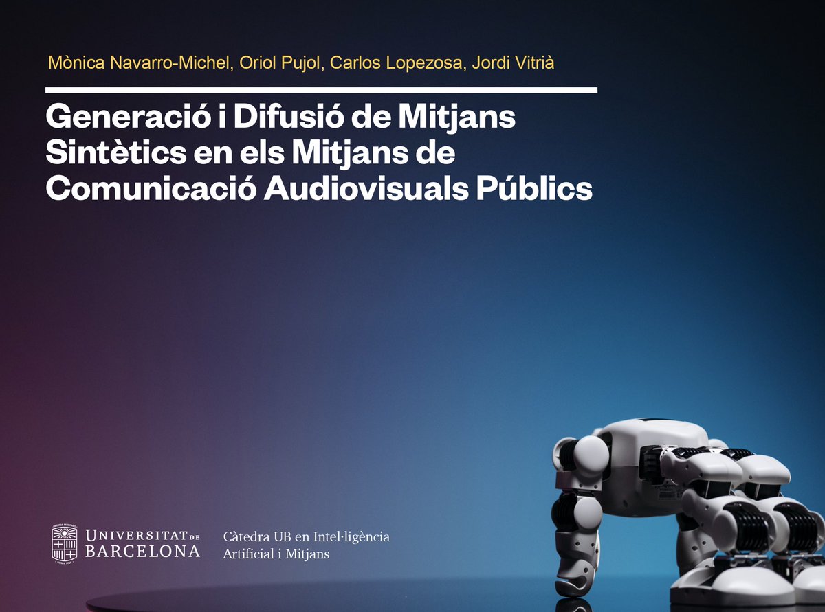 La Càtedra UB en Intel·ligència Artificial i Mitjans publica el document “Generació i Difusió de Mitjans Sintètics en els Mitjans de Comunicació Audiovisuals Públics”, una proposta de directrius per a l'ús responsable de la intel·ligència artificial en l'àmbit audiovisual.