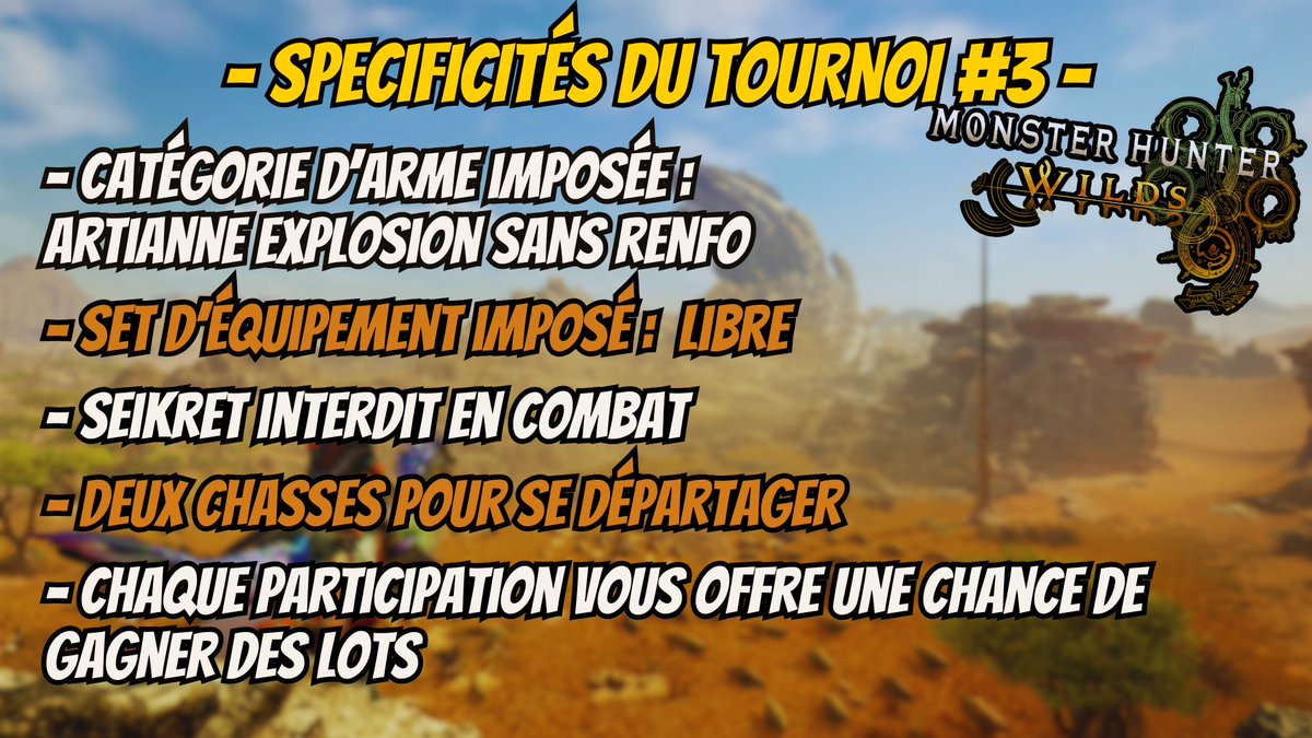 Ss7evenL's tweet photo. Annonce TOURNOI COMMUNAUTAIRE #3 

En attendant la 4ème édition qui sera forcément sur le Lagiacrus, je profite de l'ajout des monstres apex 8* pour vous proposer un nouveau challenge, un nouvel objectif pour ceux en manque de contenu sur le jeu ! 

Encore merci à @Amori_owo qui nous offrent des goodies à vous faire gagner !
