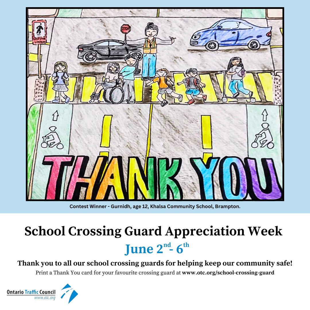 It's School Crossing Guard Appreciation Week!

We’re celebrating the dedication of those who keep kids safe on their way to school.

View drawing contest winners: tinyurl.com/3247k6jb

🏆 Guard of the Year winners:
📍 Brockville – June 4
📍 Toronto – June 5
📍 Ottawa – June 17
