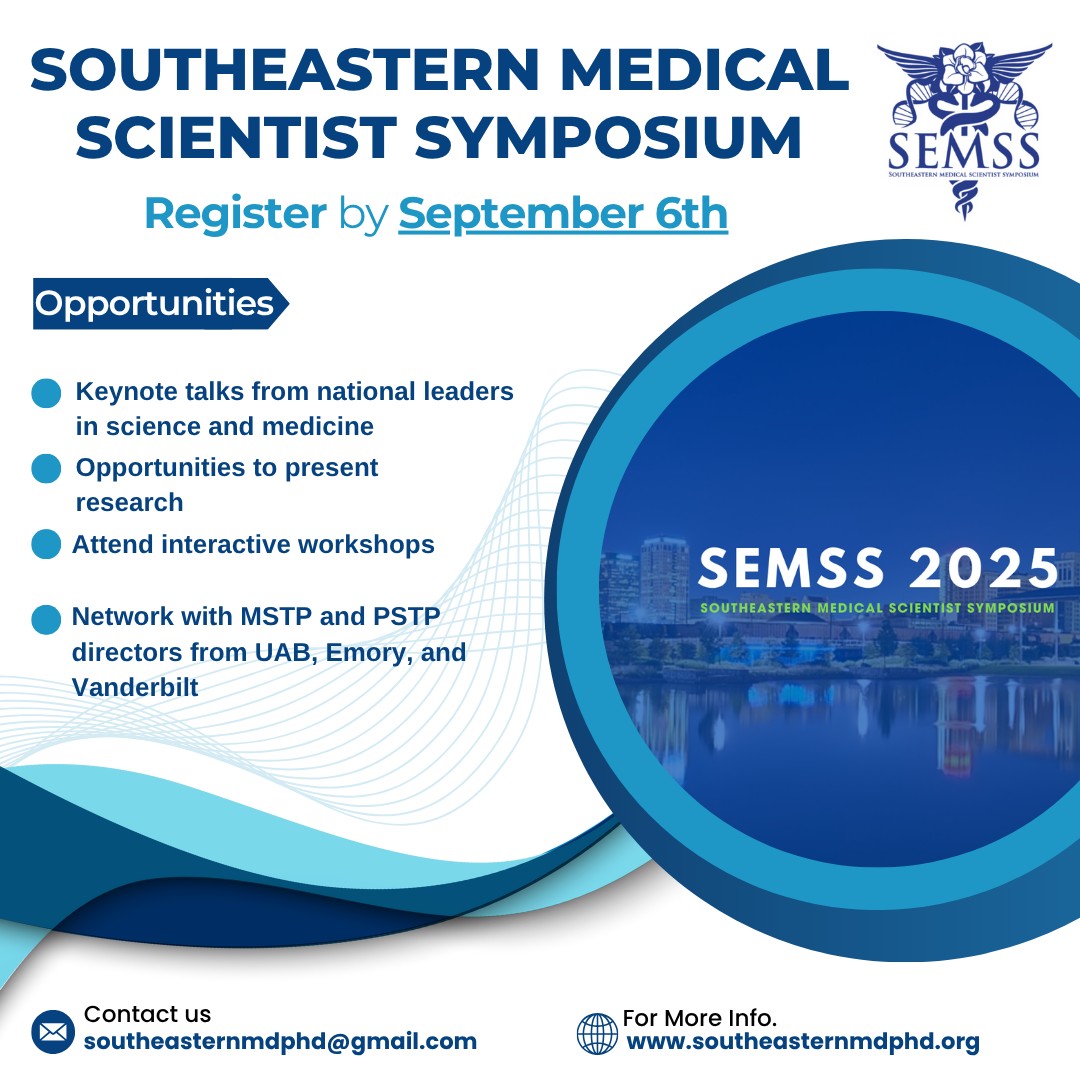 SEMSS (@semdphd) on Twitter photo Registration is officially open for #SEMSS2025!
Join us in Birmingham, AL, from 9/27-9/28 for an exciting weekend of presentations, networking, and informative panels. More details about what's planned for SEMSS 2025 coming soon!
Use the link in our bio to secure your spot 🔗 Registration is officially open for #SEMSS2025!
Join us in Birmingham, AL, from 9/27-9/28 for an exciting weekend of presentations, networking, and informative panels. More details about what's planned for SEMSS 2025 coming soon!
Use the link in our bio to secure your spot 🔗