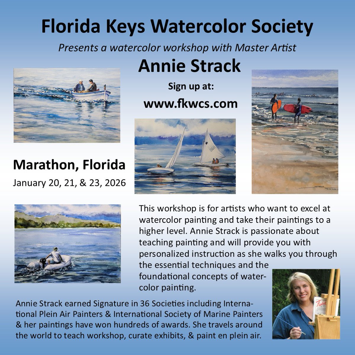 Who wants to go to Florida in January? This workshop will be open for registration soon and will sell out FAST!
.
.
.
.
#americanwatercolor #watercolormaster #travelingartist #masterartist #anniestrack #professionalartist #watercolorsociety #watercolorworkshop #artistworkshop