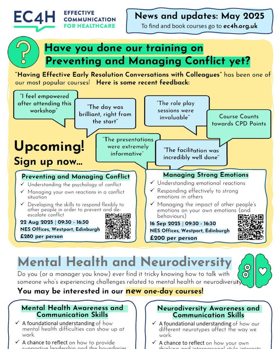 Our May newsletter is hot off the press!!  Packed with updates on our recent changes and our exciting new mental health and neurodiversity awareness courses.
If you haven't received your copy yet, visit our website or send us a DM to join our mailing list
ec4h.org.uk