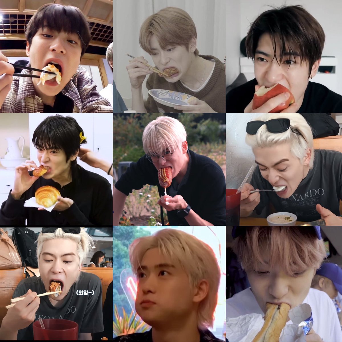 dearestyunoh's tweet image. jaehyun nomnom-ing 🥐🍣