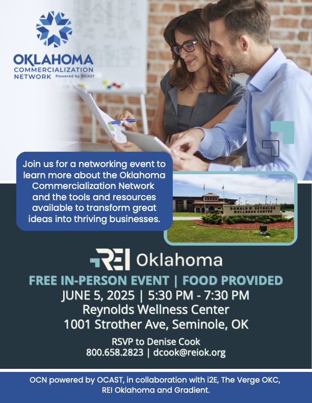 🚀 Got a startup or new biz?
Join us June 5 @ 5:30 PM in Seminole for the OCN Info Session—presented by @REIOklahoma!

✅ Network
✅ Resources from <a href="/OCAST/">OCAST</a>
✅ Free food &amp; insights

#REIOklahoma #OCN #OCAST
Sign up here &gt; loom.ly/oonewZ0