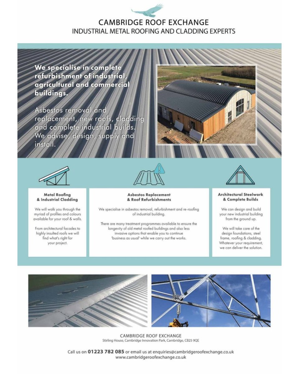 ⭐️ Recommended Supplier: Cambridge Roof Exchange ⭐️

Cambridge Roof Exchange are trusted experts in the complete refurbishment of industrial, agricultural, and commercial buildings. 

📞 01223 782 085
