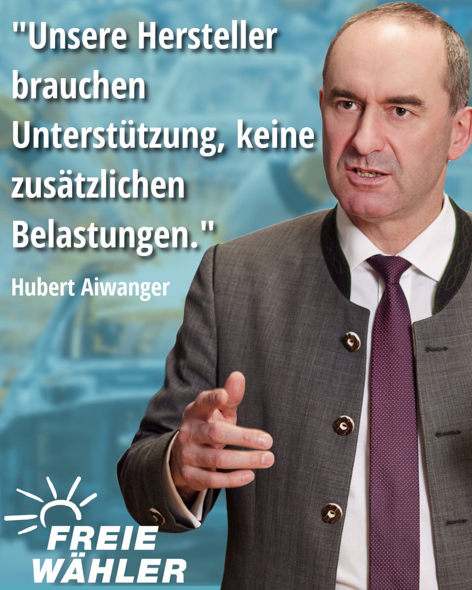 FREIE WÄHLER Bayern (@fw_bayern) on Twitter photo 🔧 Schluss mit CO2-Strafzahlungen für die Autoindustrie!
<a href="/HubertAiwanger/">Hubert Aiwanger</a>: „Statt ideologischer Verbote brauchen wir technologieoffene Lösungen!“
❌ Marktverlust & China-Abhängigkeit gefährden unsere Souveränität.
👉 Realistische Ziele & fairer Wettbewerb jetzt! 🔧 Schluss mit CO2-Strafzahlungen für die Autoindustrie!
<a href="/HubertAiwanger/">Hubert Aiwanger</a>: „Statt ideologischer Verbote brauchen wir technologieoffene Lösungen!“
❌ Marktverlust & China-Abhängigkeit gefährden unsere Souveränität.
👉 Realistische Ziele & fairer Wettbewerb jetzt!