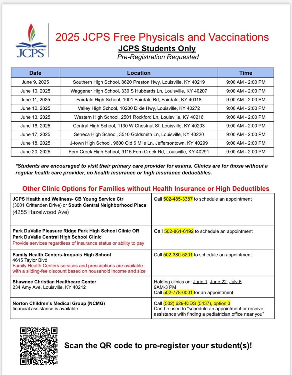 There are free Sports Physicals happening all around JCPS in the month of June!