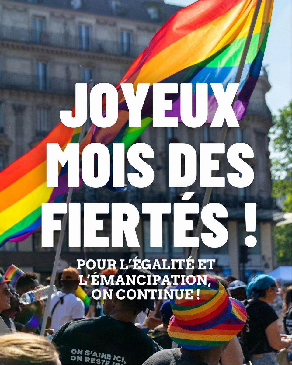 Les Marches des Fiertés sont nées de luttes : Stonewall en 1969 et la Marche à Paris en 1977. 

Face aux discours de haine, aux reculs de libertés en Europe, aux violences toujours trop nombreuses, nous continuerons à lutter pour les droits des personnes #LGBTQIA+

🌈 #PrideMonth