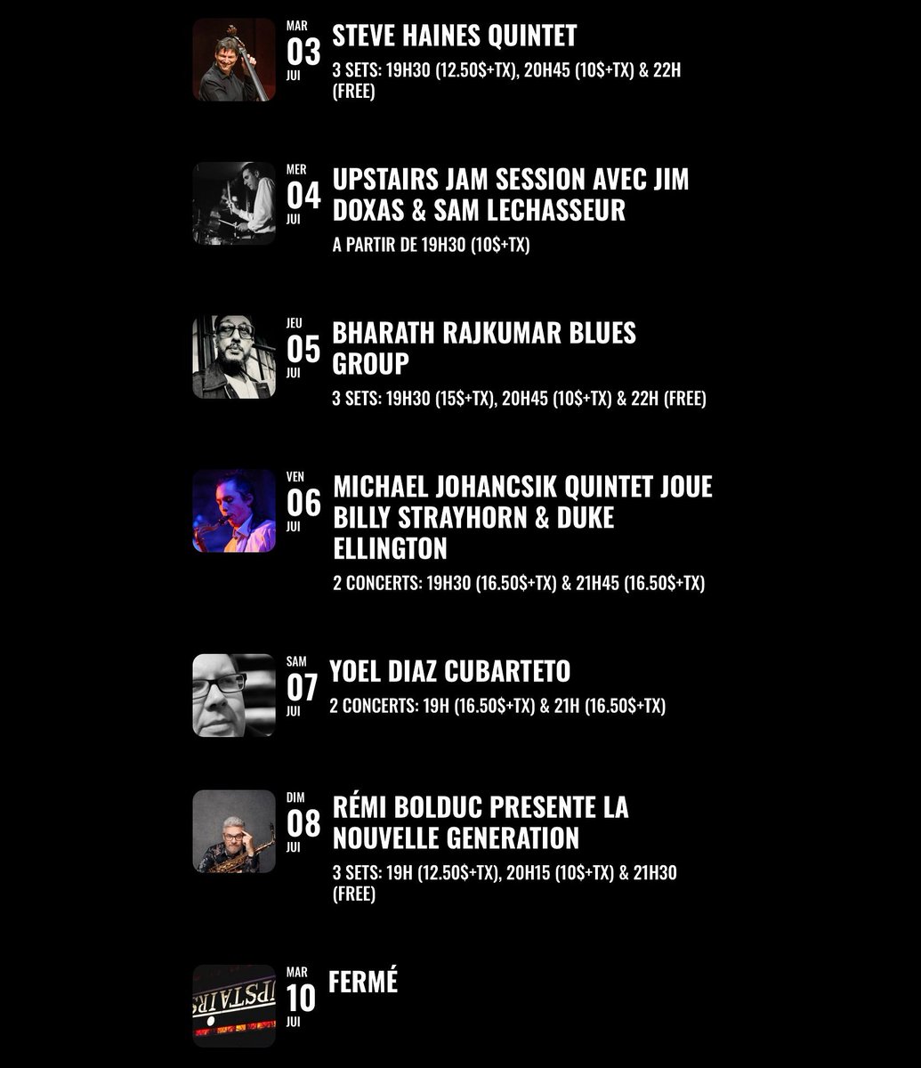 RSVP en ligne au upstairsjazz.com ou au 514-931-6808