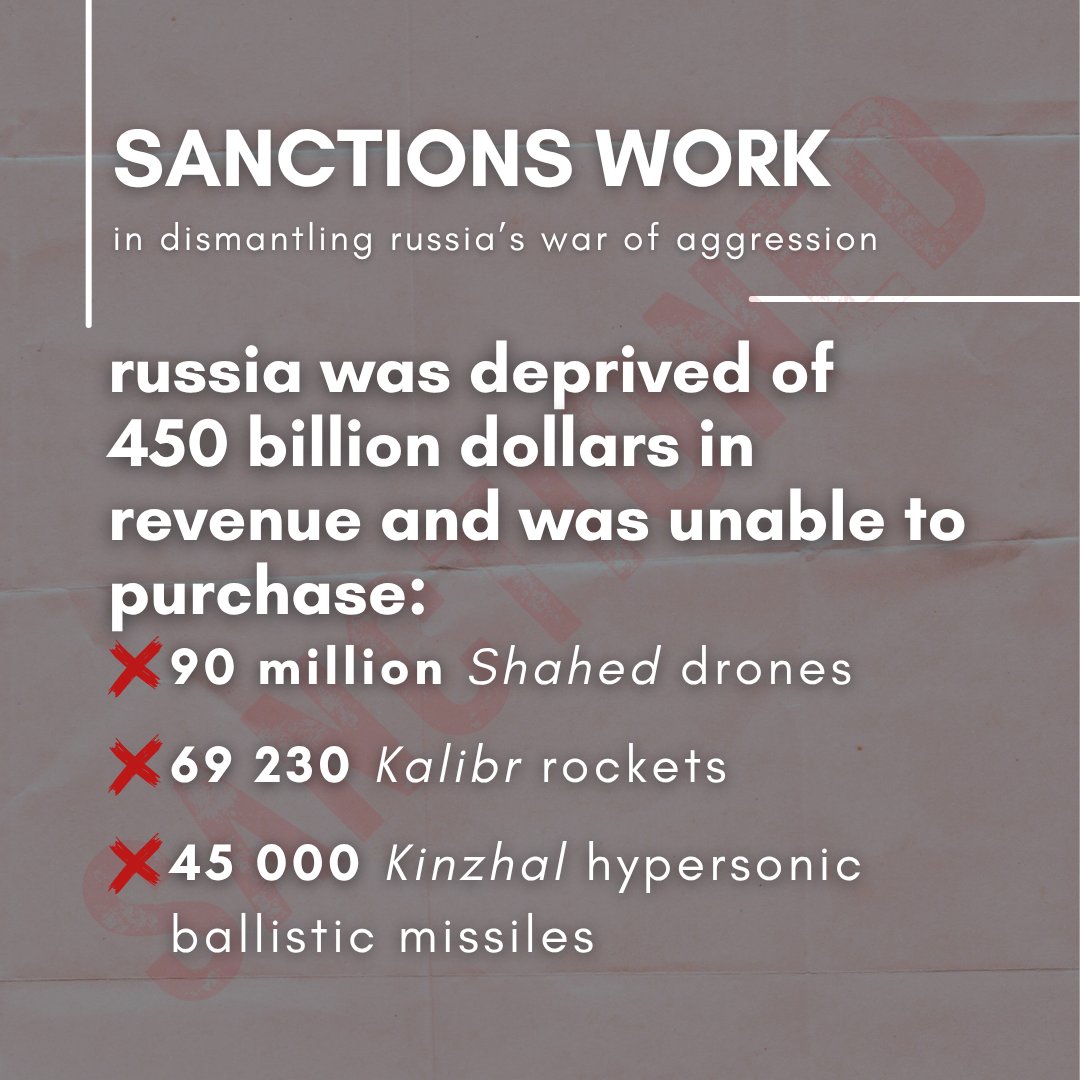 One way to get russia back in their own territory is to constrain their military power by economic disruption. That's why #EUsanctions are effective - less revenue in the hands of aggressors, less bombed Ukrainian cities. Stricter sanctions could achieve ever better results.