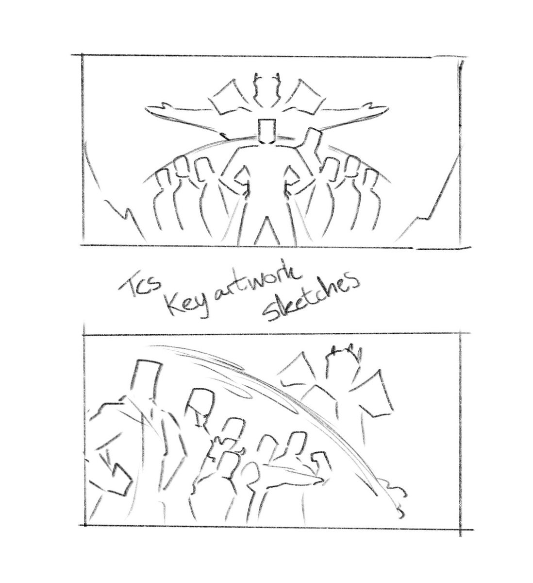 My newest artwork wouldn’t have been possible for me to pull off without the help of <a href="/WolfTek7/">Drawolf🐺/ wolfteknight</a> who I comm’d to aid me with composition sketches! Please send him and his work some love!

First is the 3 sketches he did, second is the ideas I provided him. Thank you again!💙💙