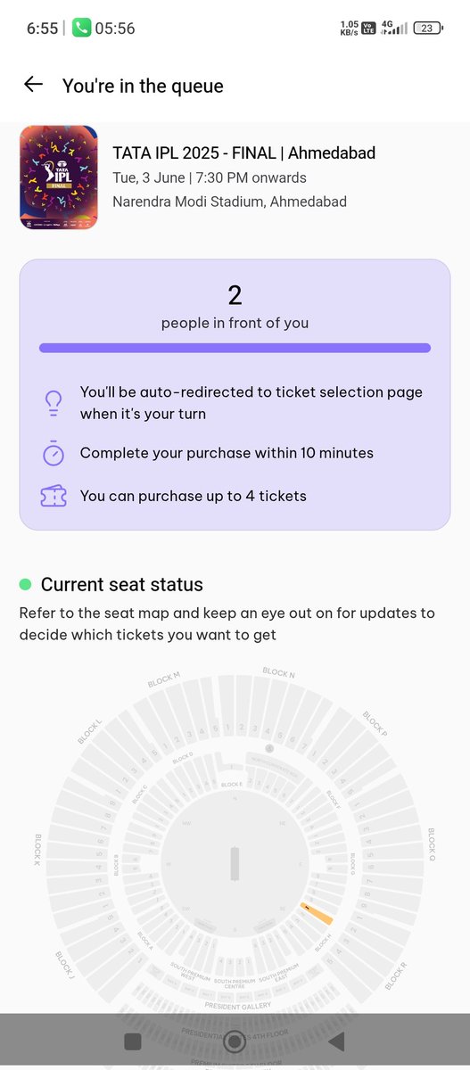 Hey <a href="/zomato/">zomato</a>, I was #2 in queue for IPL 2025 Final ticket booking, waited over 50 minutes and never got access to the booking page. I’ve taken a screenshot as proof. Really disappointing. District is totally fraud and promote Black  market. 
#IPL2025 <a href="/BCCI/">BCCI</a> <a href="/IPL/">IndianPremierLeague</a> <a href="/lifeindistrict/">Aastha</a>
