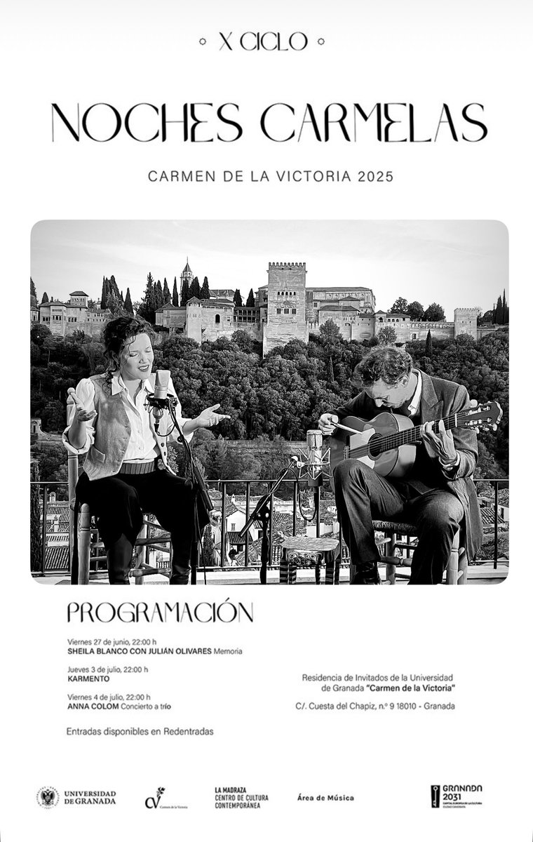 El próximo 27 de junio estaré cantando acompañada de Julián Olivares en el precioso Carmen de la Victoria de Granada. Será a las 22 horas y ya están las entradas a la venta. Qué ganas! Dejo el link por aquí: 
redentradas.com/comprar-entrad…
#DuoMemoria #CarmendelaVictoria #NochesCarmelas