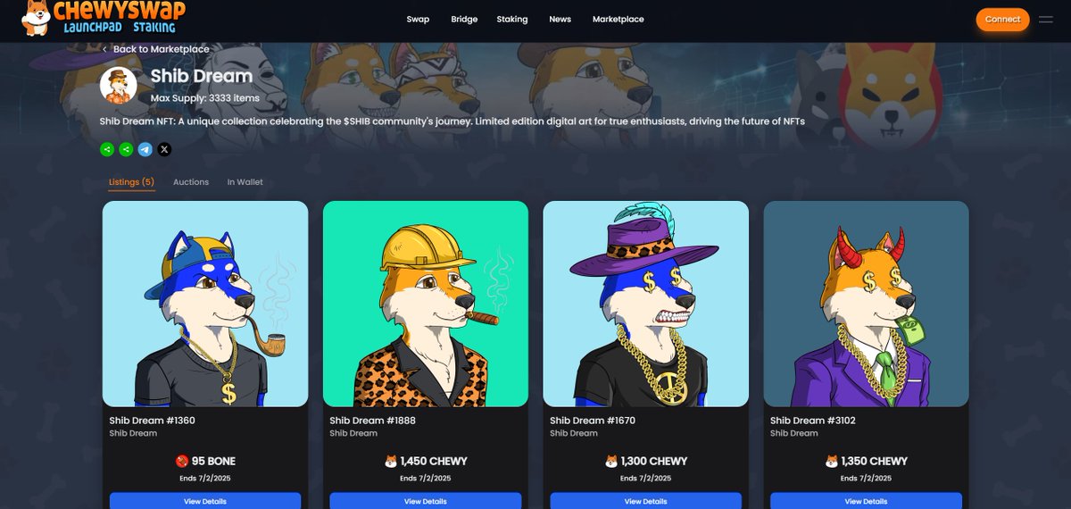 Turn your $CHEWY into fun! 🎉 Buy &amp; sell epic NFTs, then stake your earnings to earn even more — all in one place. the #ShibOS is live now at app.chewyswap.dog! 🚀 $SHIB #Shibarium #DogeChain #DogeOS