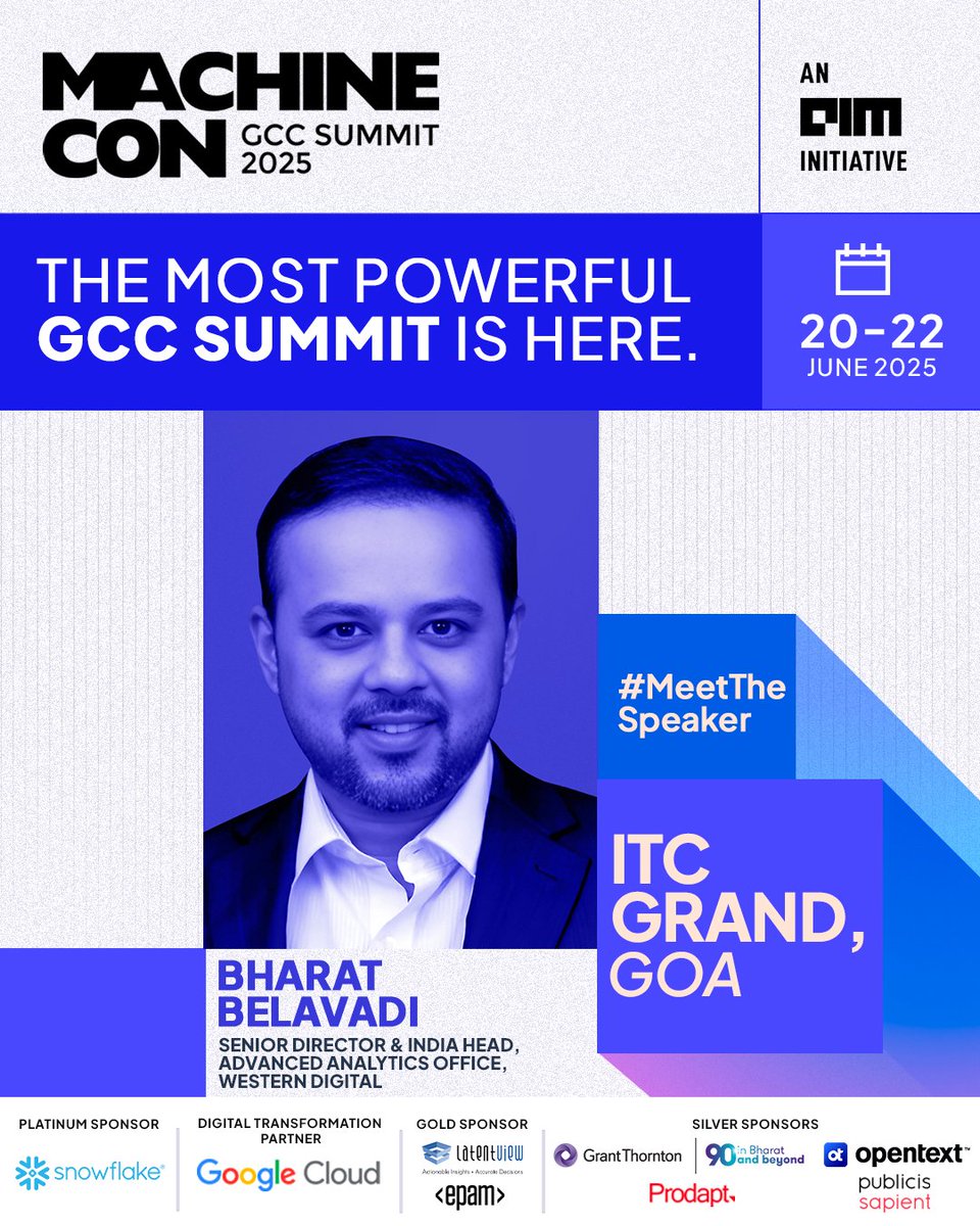 AIM (@analyticsindiam) on Twitter photo We’re thrilled to welcome Bharat Belavadi, Senior Director & India Head, Advanced Analytics Office, <a href="/westerndigital/">Western Digital</a> as the speaker at MachineCon GCC Summit 2025!
With a proven track record in building and managing organizations across AI/ML, Operations Research, Digital Twin, We’re thrilled to welcome Bharat Belavadi, Senior Director & India Head, Advanced Analytics Office, <a href="/westerndigital/">Western Digital</a> as the speaker at MachineCon GCC Summit 2025!
With a proven track record in building and managing organizations across AI/ML, Operations Research, Digital Twin,