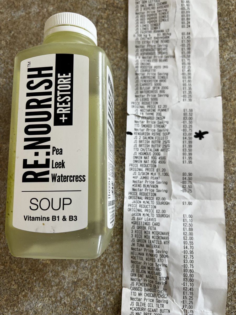 Woodhog2's tweet photo. @sainsburys Now Selling Rancid Soup! Did our weekly shop this morning Got home and we thought we would enjoy some healthy Re-Nourish soup, sat down and start to eat it and my wife say is there cheese in this soup it smells and tastes bad. 8 days out of date, shameful Sainsbury’s https://t.co/Z2hHnekW5c