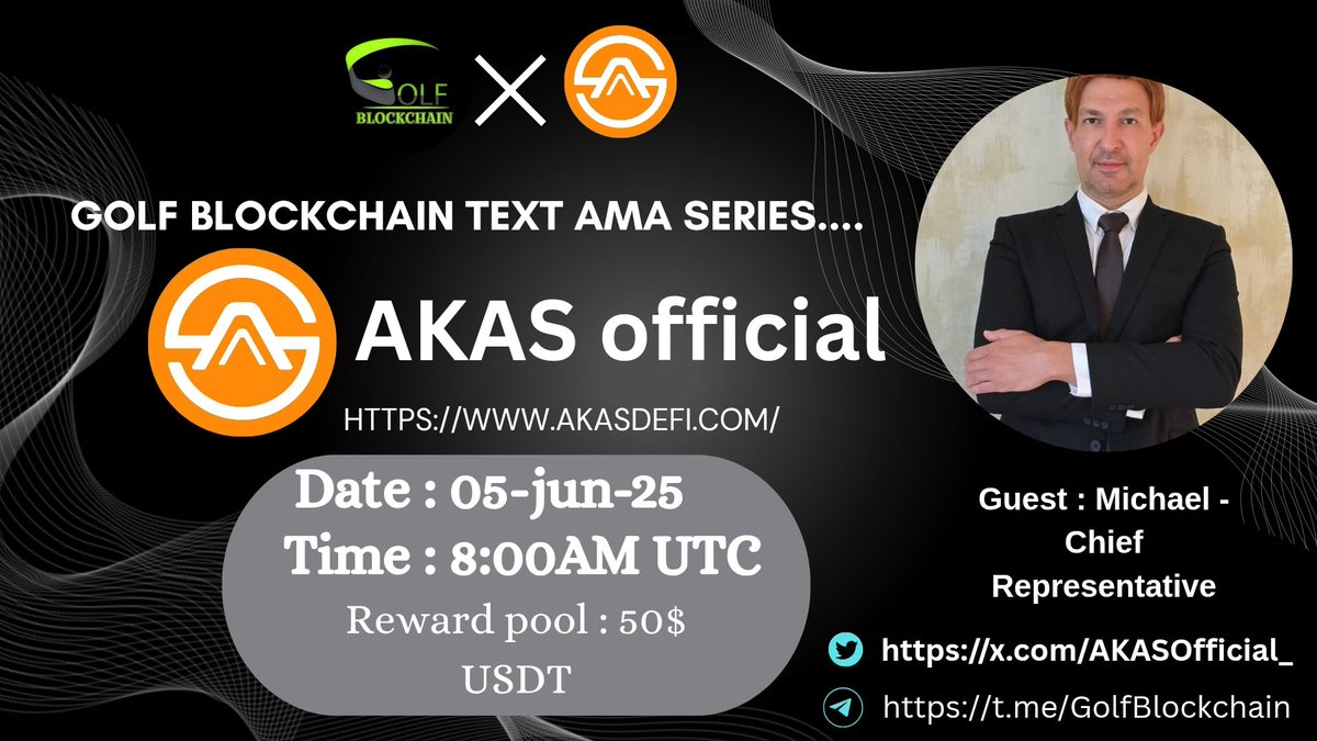 Golf_Blockchain's tweet image. 🎙️ Join us for the next #text AMA with #AKAS Official

🕰️ 05 June  at 08:00 AM UTC
🏘️ Venue : t.me/GolfBlockchain

🎁Reward pool: 50$ USDT
1⃣ Follow @Golf_Blockchain &amp;amp; @AKASOfficial_
2⃣ Like &amp;amp; RT