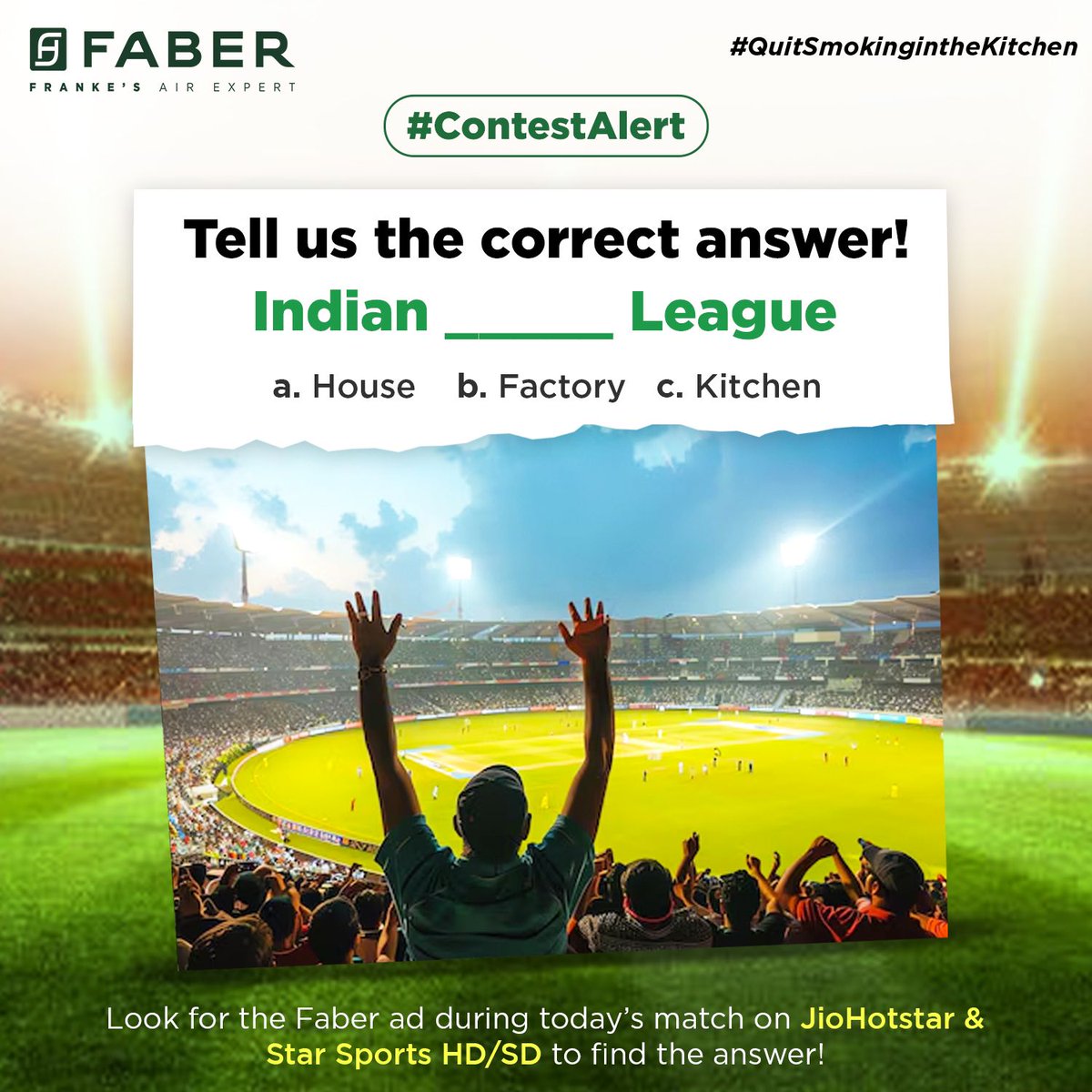 #ContestAlert
The final is here — and so is your chance to win!
Spot our ad during the match on JioCinema or Star Sports, and comment your answer to win exciting prizes

How to enter:
✅ Follow us
✅ Share this post
✅ Tag 3 friends in the comments using

#QuitSmokingInTheKitchen