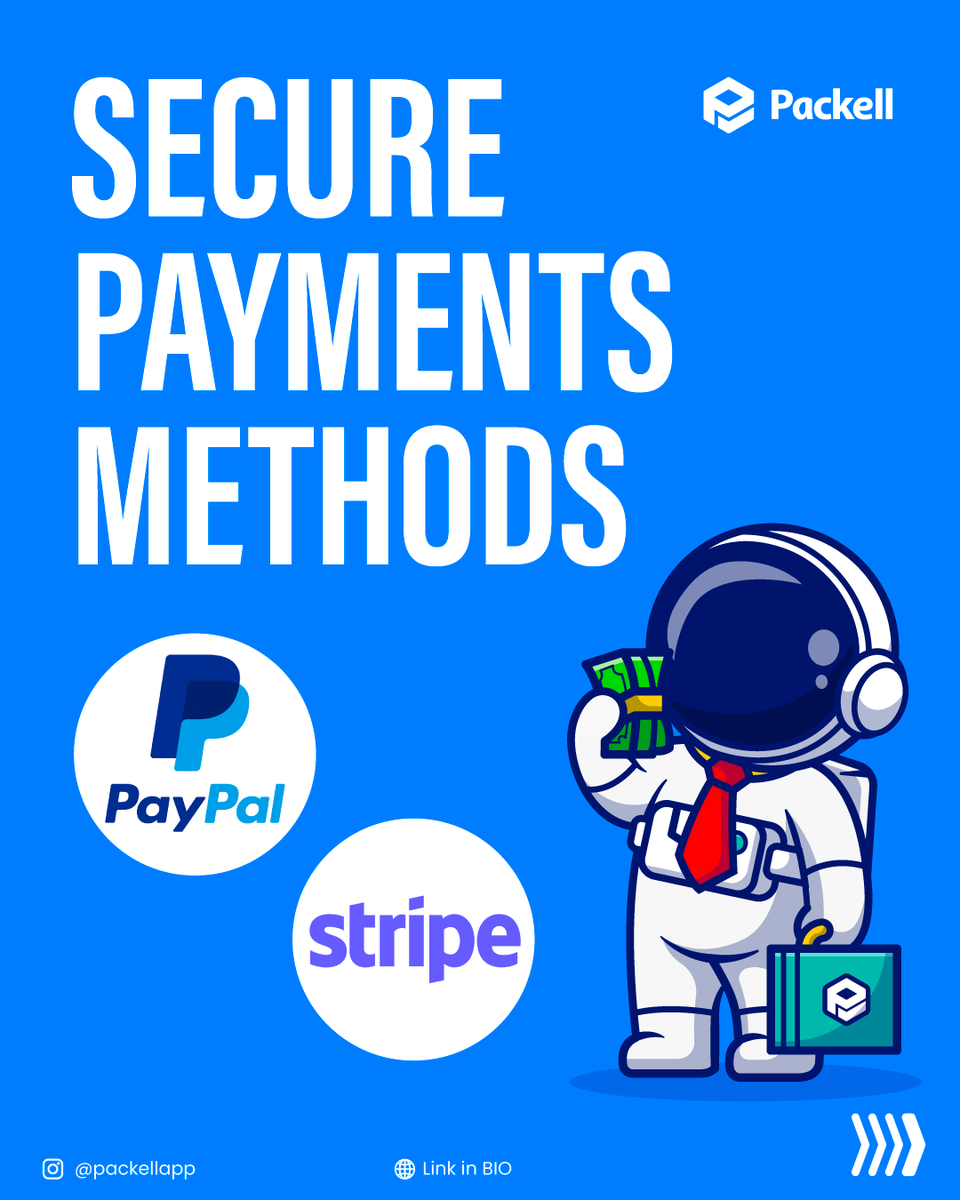 Packellapp's tweet image. Shopping or selling on Packell? We’ve got you covered with two of the most trusted payment platforms in the world: PayPal and Stripe.⁠

#Packell #SecurePayments #PayPal #Stripe #OnlineBusiness #EarnOnline #TrustedPayments #StartupTools