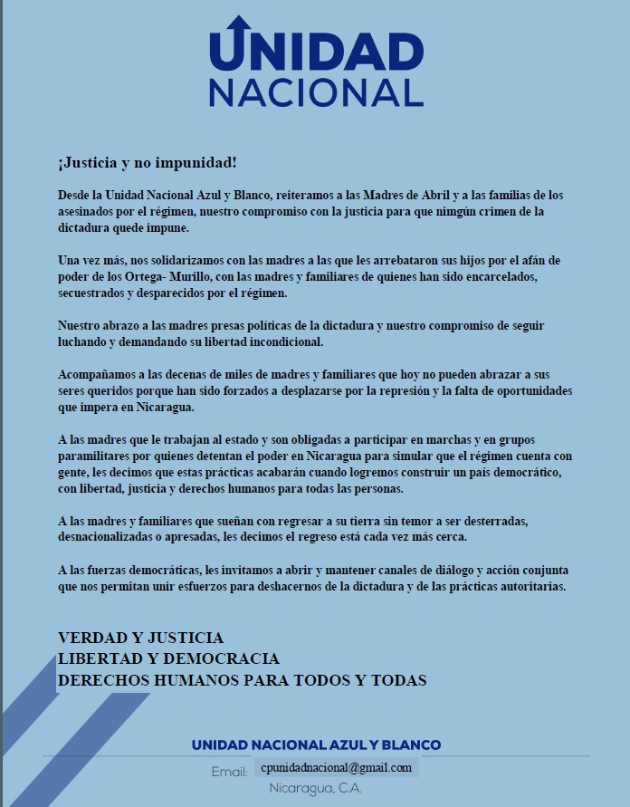 Mensaje de la Unidad Nacional: ¡Justicia y no impunidad!
