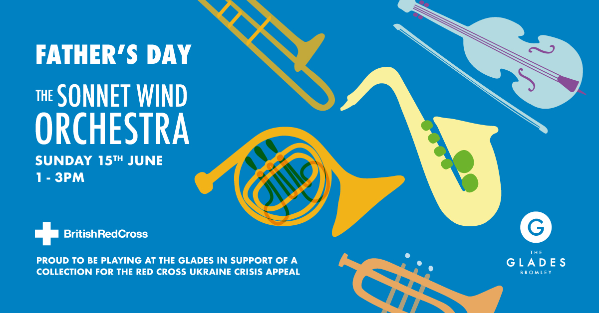 🎺 Celebrate #FathersDay at The Glades with a live performance by the Sonnet Wind Orchestra 💙

📅 Sunday 15 June
🕐 1–3PM

All in support of the <a href="/BritishRedCross/">British Red Cross 🧡</a> Ukraine Crisis Appeal 🇺🇦

theglades.co.uk/events/celebra…

#BromleyEvents #LiveMusic #TheGlades