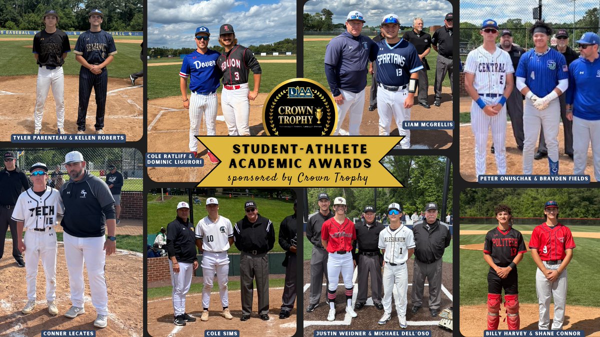 DIAA_Delaware's tweet image. Congratulations to our DIAA Baseball Student-Athlete Academic Award Winners! 

Presented by Crown Trophy, the DIAA Student-Athlete Academic Award celebrates those who balance academics and athletics at a championship level.

#DIAA #DelawareInterscholasticAthleticAssociation…