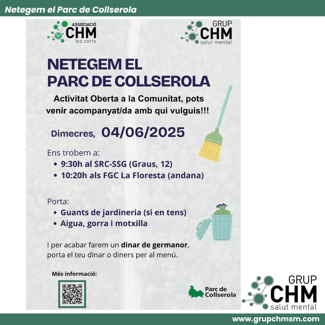 Grup CHMSM (@grupchmsm) on Twitter photo 🌳Netegem el <a href="/parcncollserola/">Parc Natural de Collserola</a> !!
📆04/06/2025
Activitat oberta a la comunitat, pots venir acompanyat/da amb qui vulguis! 🌳Netegem el <a href="/parcncollserola/">Parc Natural de Collserola</a> !!
📆04/06/2025
Activitat oberta a la comunitat, pots venir acompanyat/da amb qui vulguis!