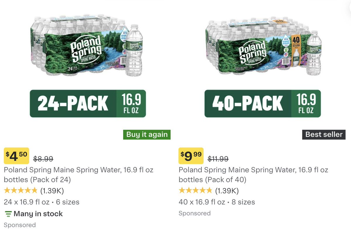 This is why we need to teach decimals... and critical thinking... What do you notice and what do you wonder?  What is the real deal? Why do people buy the 40-pack more? If I really wanted more than 24, what are some options?