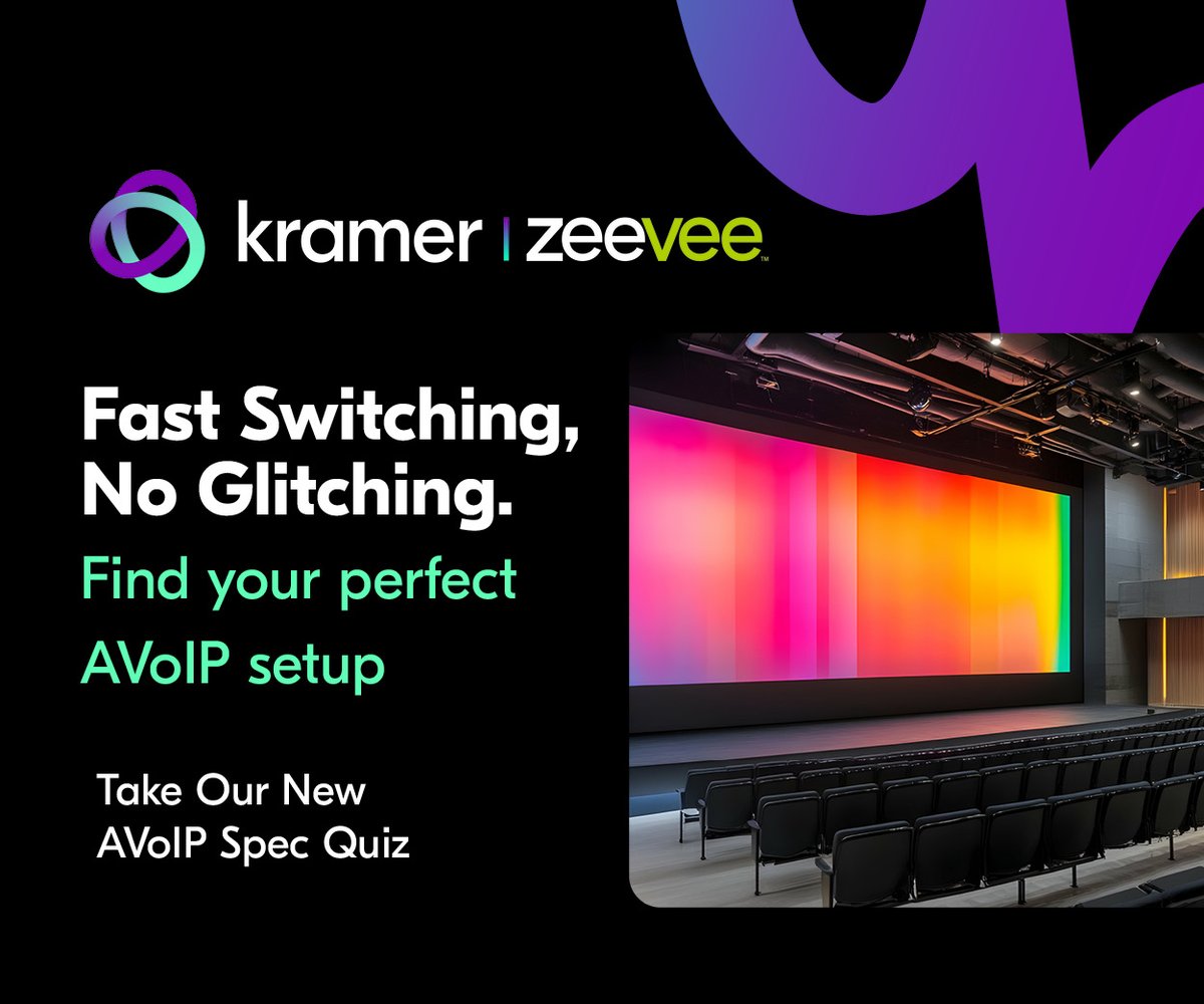 🚫 No lag. No glitches. No compromises.

If your AVoIP setup needs seamless switching and reliable performance, you’re in the right place.
Take our AvoIP spec quiz. Find your perfect setup.

👉 hubs.li/Q03l-b7V0
#FastSwitching #AVTech #ProAVInstaller #KramerAV