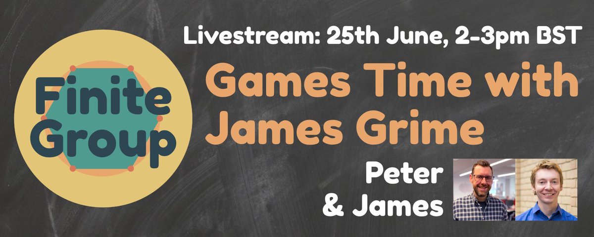 stecks's tweet image. I'm part of the Finite Group, a free Discord community for maths people, with the option of monthly livestreams about maths. Our next livestream is on Weds 25th June, and we'll be joined by special maths pal guest James Grime! Find out more and join at finitegroup.co.uk