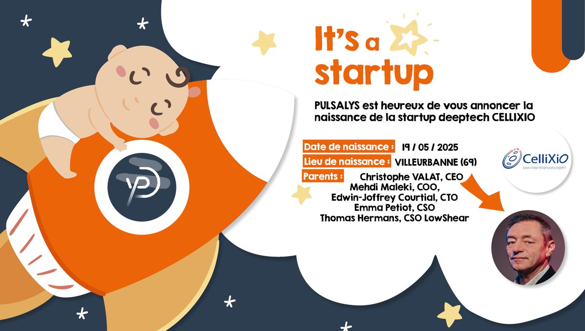 #UneStartupEstNée ✨ La startup CELLIXIO, incubée par <a href="/Pulsalys/">PULSALYS</a>, développe un analyseur de résistance mécanique des cellules en suspension pour la Bioproduction
🚀Cet outil améliore la sélection cellulaire et réduit les coûts des biothérapies
<a href="/ICBMSLyon/">ICBMS Lyon</a>
➡️ pulsalys.fr/startup/cellix…