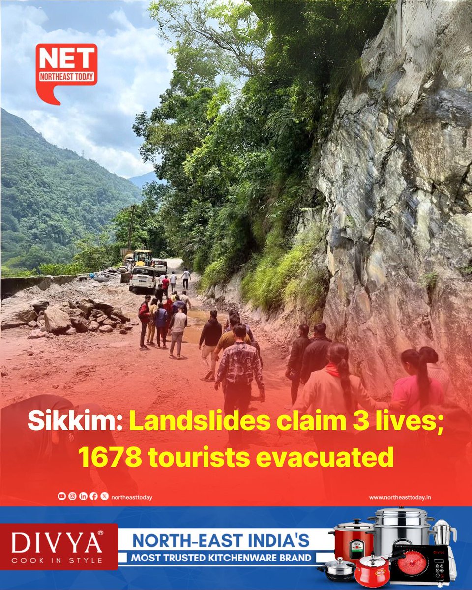 #Sikkim | Three people lost their lives in a landslide that struck the Chatten area of North Sikkim on Sunday evening, causing damage to the surrounding habitat. Rescue operations are underway, as officials suspect more individuals may be missing. So far, three bodies have been