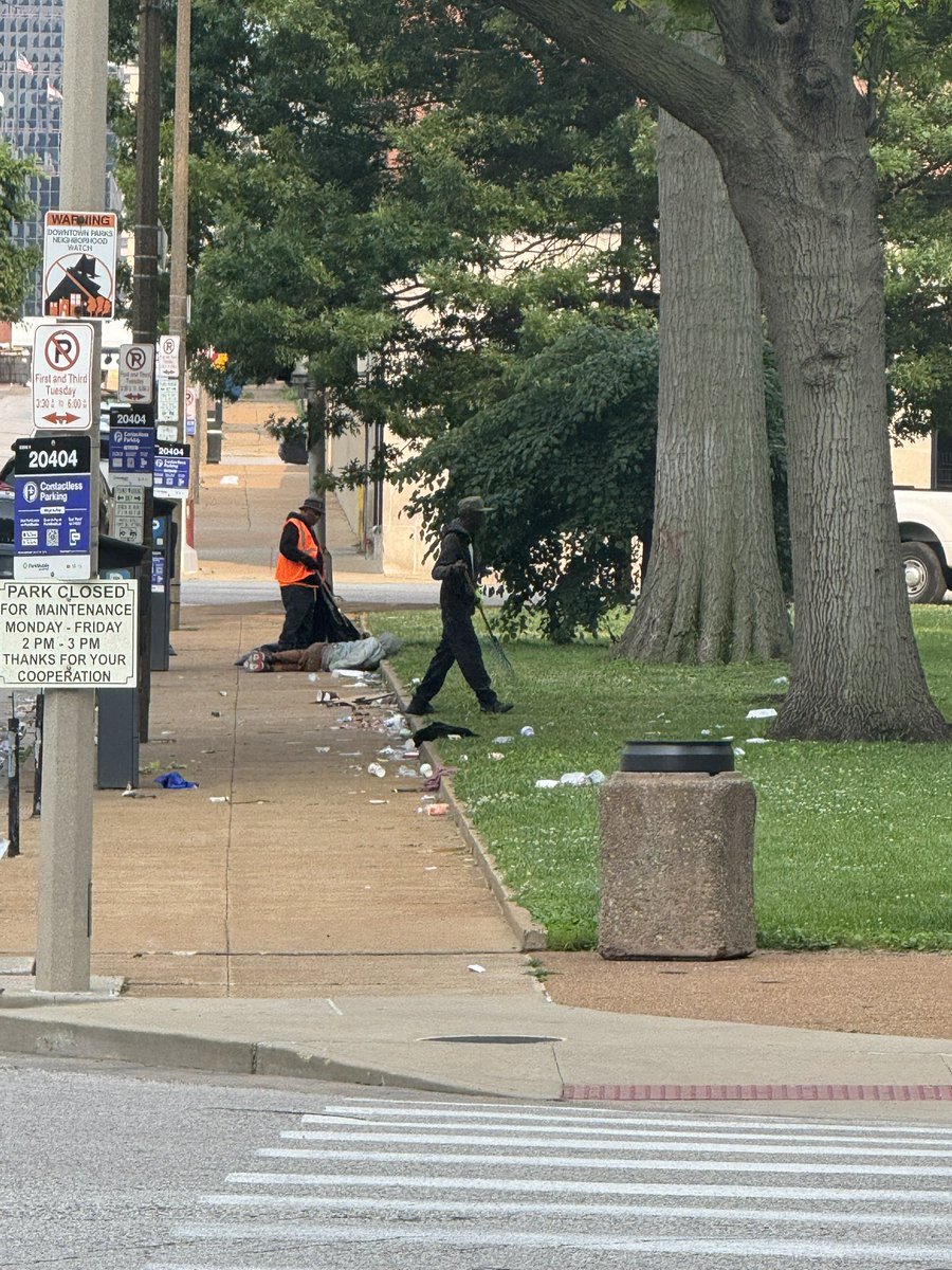 Free idea; instead of having parks employees out each morning to clean up after the day drug camp, maybe just disband the day drug camp.