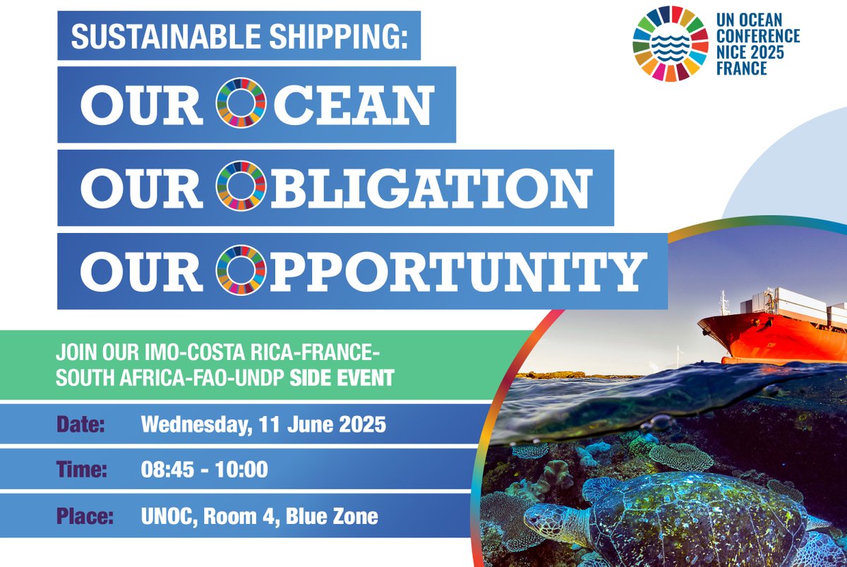 International Maritime Organization (@imohq) on Twitter photo Heading to the <a href="/UN/">United Nations</a> Ocean Conference in Nice?
Join IMO, France, Costa Rica, <a href="/FAO/">Food and Agriculture Organization</a> & <a href="/UNDP/">UN Development</a> for a side event:
Sustainable Shipping: Our Ocean | Our Obligation | Our Opportunity
Focus: ocean governance, decarbonization & sustainable shipping.
Details: tinyurl.com/y39epj8y
#UNOC Heading to the <a href="/UN/">United Nations</a> Ocean Conference in Nice?
Join IMO, France, Costa Rica, <a href="/FAO/">Food and Agriculture Organization</a> & <a href="/UNDP/">UN Development</a> for a side event:
Sustainable Shipping: Our Ocean | Our Obligation | Our Opportunity
Focus: ocean governance, decarbonization & sustainable shipping.
Details: tinyurl.com/y39epj8y
#UNOC