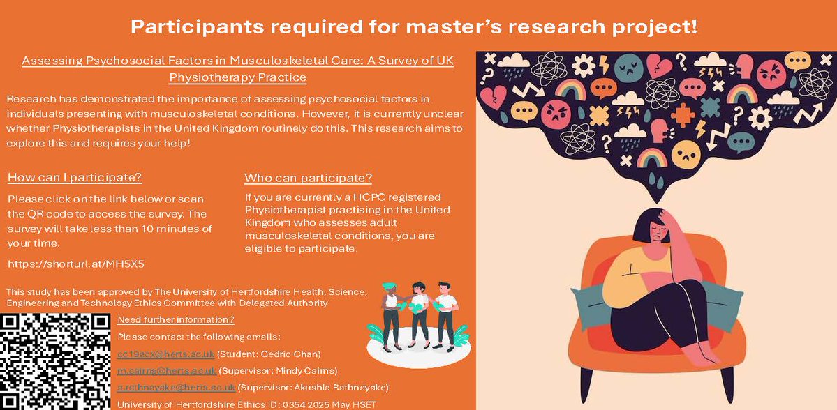 Uni Herts Post Grad Physio (@uh_pg_physio) on Twitter photo UK MSK Physios: Please support this MSc research by completing this short survey relating to assessing psychosocial factors in MSK care๐
app.onlinesurveys.jisc.ac.uk/s/herts/do-phyโฆโฆYour input is vital โ thank you! Retweets appreciated.
<a href="/UH_HSK/">UH Health&SocialWork</a>
<a href="/UH_PG_Physio/">Uni Herts Post Grad Physio</a>
<a href="/MoulsonA/">Andrea Moulson</a> <a href="/MindyCairns/">Dr Mindy Cairns</a> UK MSK Physios: Please support this MSc research by completing this short survey relating to assessing psychosocial factors in MSK care๐
app.onlinesurveys.jisc.ac.uk/s/herts/do-phyโฆโฆYour input is vital โ thank you! Retweets appreciated.
<a href="/UH_HSK/">UH Health&SocialWork</a>
<a href="/UH_PG_Physio/">Uni Herts Post Grad Physio</a>
<a href="/MoulsonA/">Andrea Moulson</a> <a href="/MindyCairns/">Dr Mindy Cairns</a>
