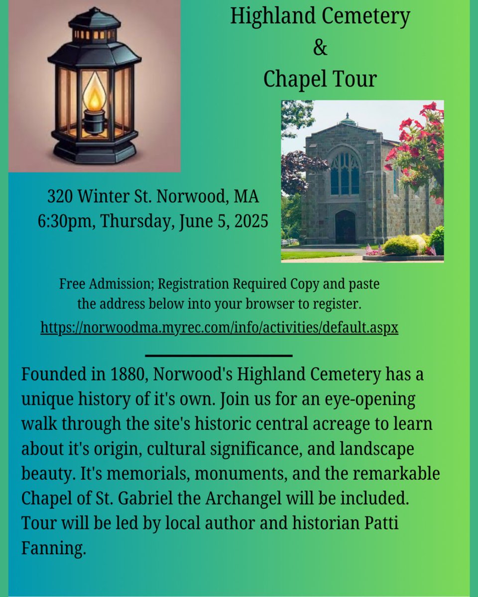 Please visit norwoodma.myrec.com/info/activitie… to sign up. The tour will begin promptly at 6:30pm. #NorwoodMA