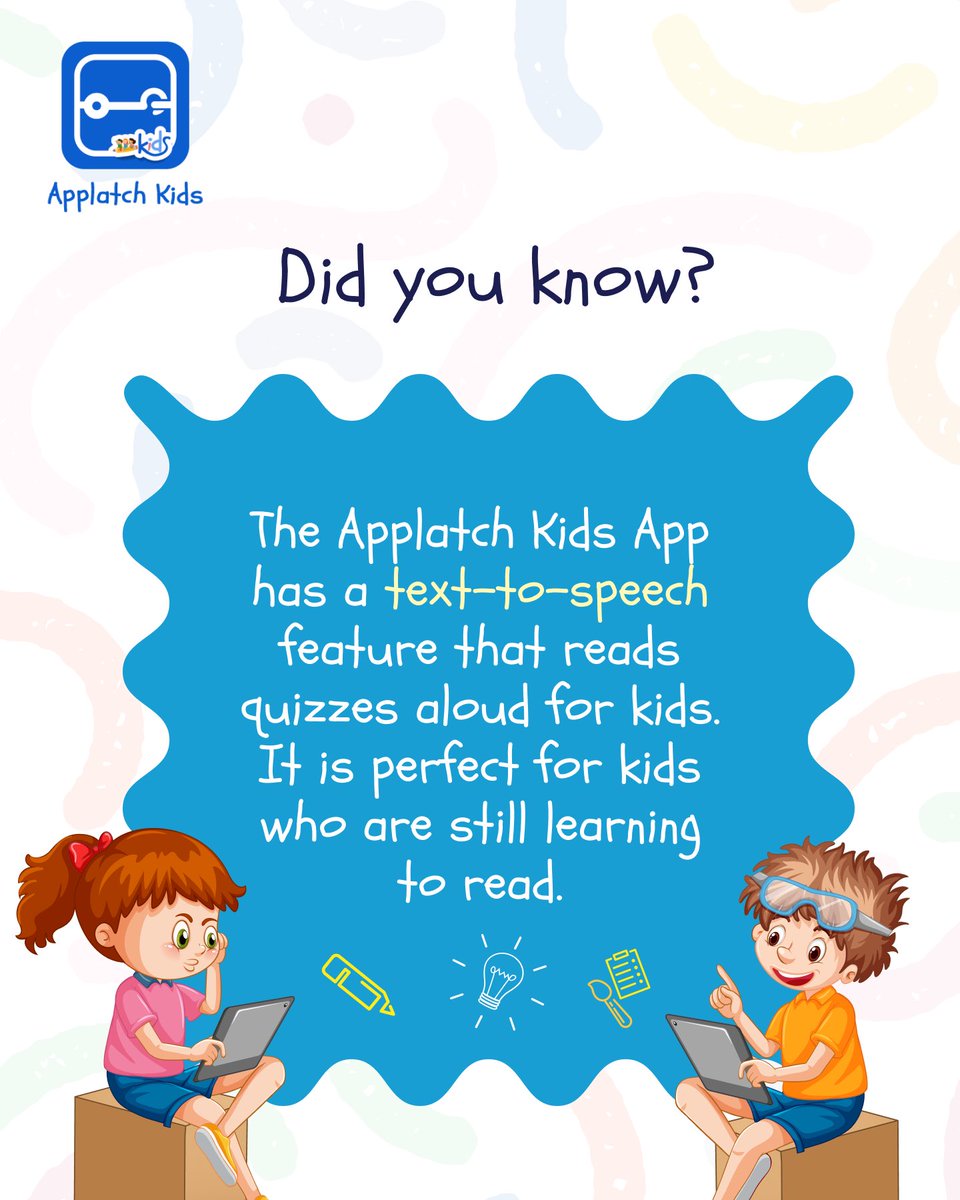 Do you have kids who can’t read yet? No worries, Applatch kids has them covered.

With the text-to-speech feature, kids can tap “Tap to Listen” and have quizzes read aloud to them.

Download Applatch Kids today on the AppStore, Playstore and AmazonStore.
