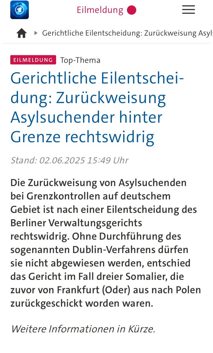 Alle Laien wussten, dass das Zurückweisen an der Grenze rechtswidrig ist.
#Merz und #Dobrindt tragen die politische Verantwortung.